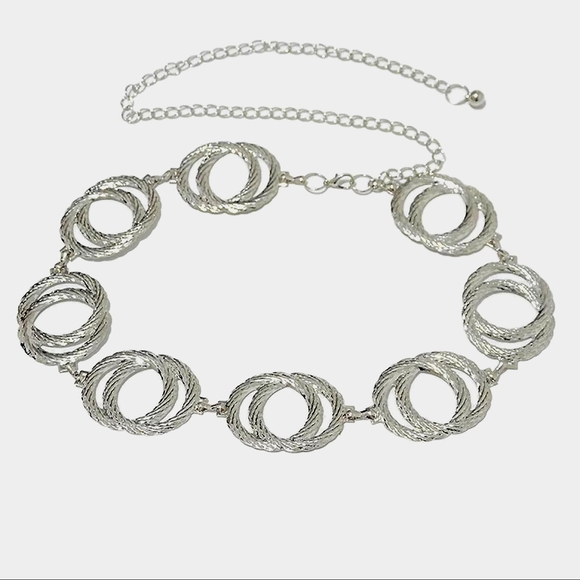 Gorgeous Silver Etched Double Circle Vintage Look Boho Fashion Chain Belt NWT - Picture 2 of 5
